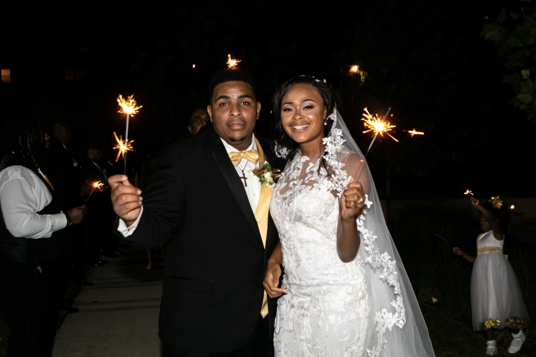 Bride and groom with sparklers.