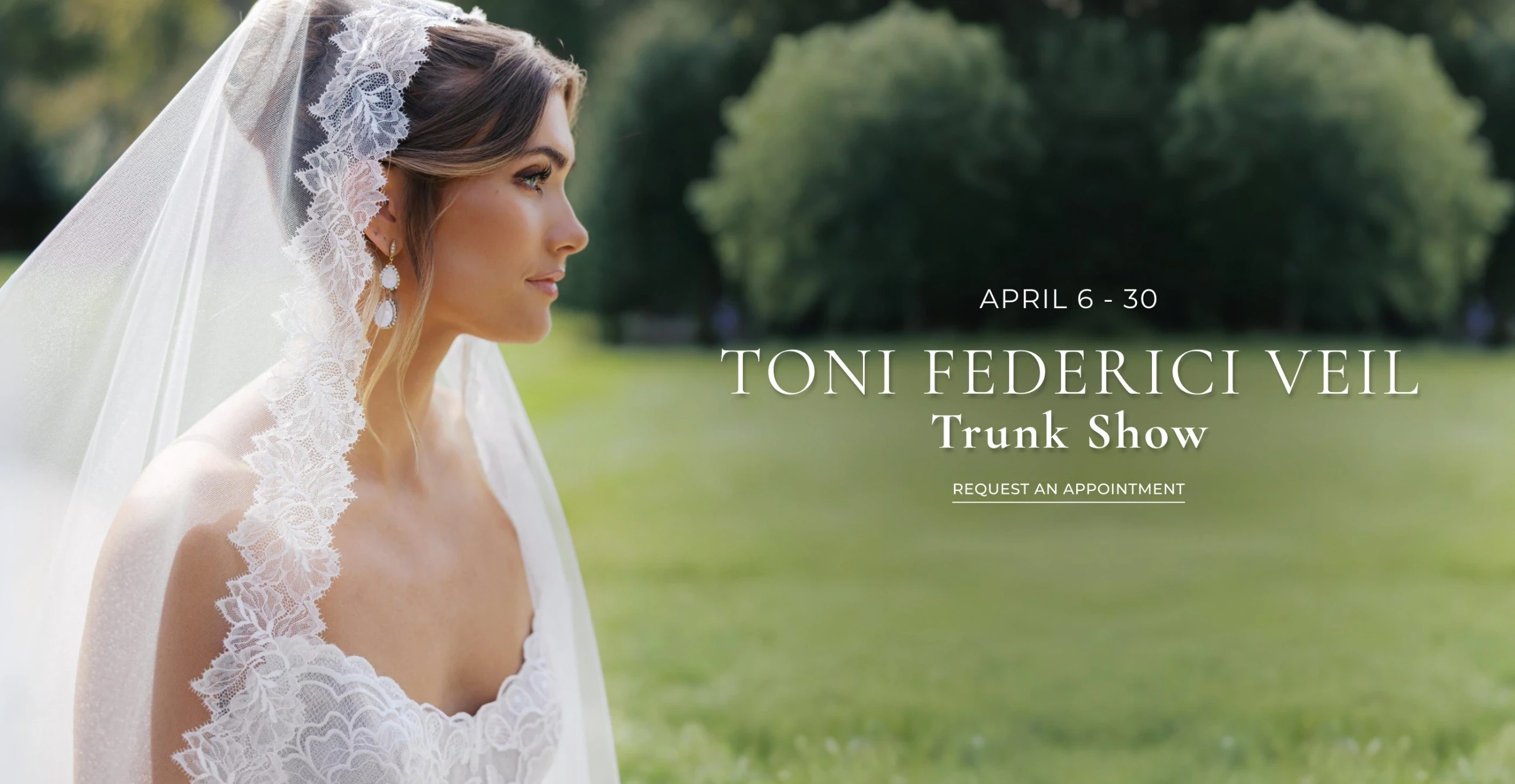 Model wearing Toni Federici Veil, Trunk Show desktop banner